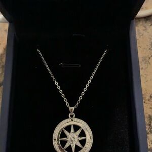 Sterling Silver Compass Star Pendant Necklace - Women Jewelry